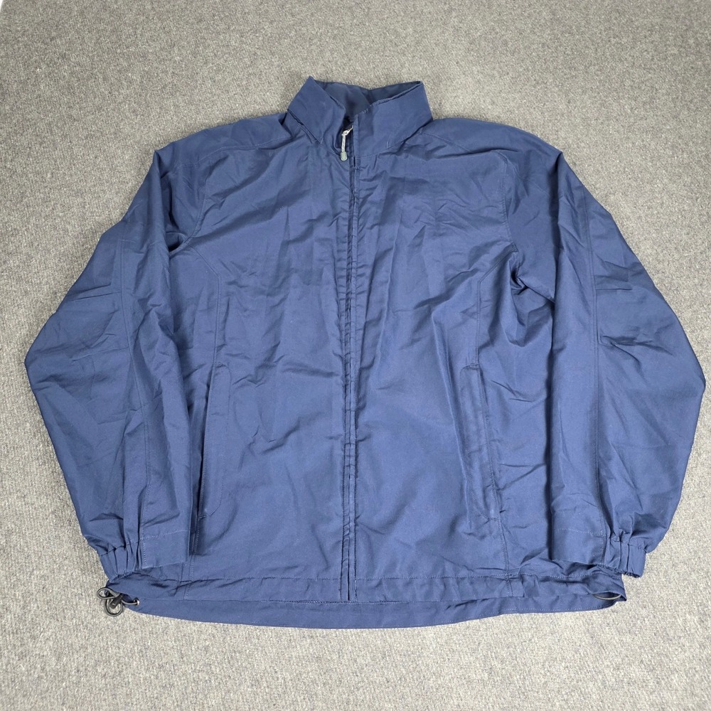 Tri-Mountain Navy Blue Full Zip Windbreaker Mens Large Jacket Stowaway Hood‎